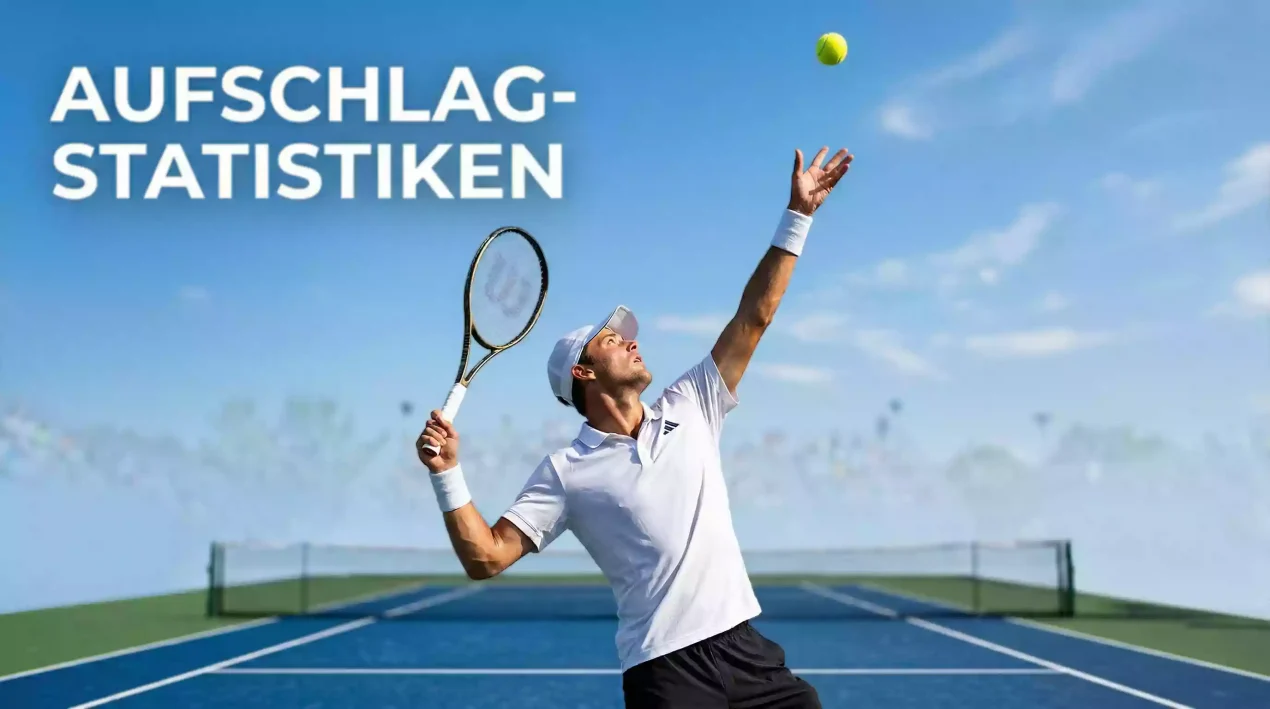 Tennisspieler beim Aufschlag mit Fokus auf Ballwurf und Schlagbewegung