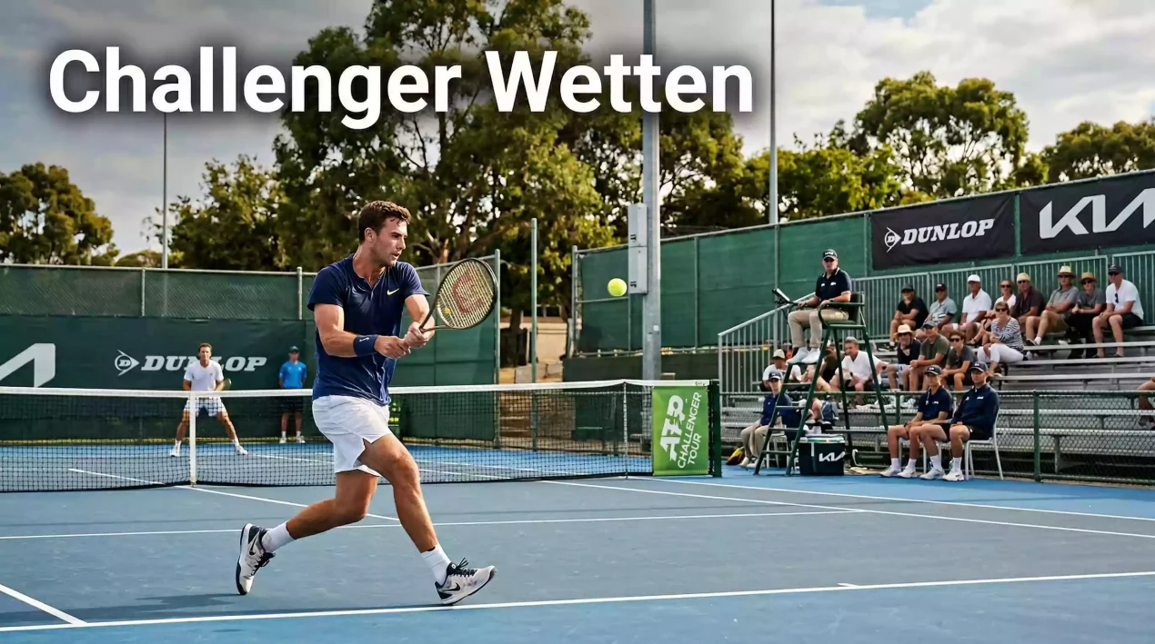Kleiner Tennisplatz bei einem Challenger-Turnier mit wenigen Zuschauern