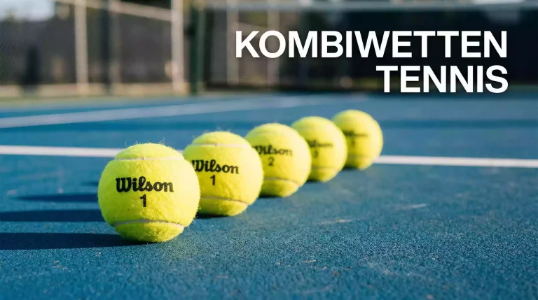 Mehrere Tennisbälle aufgereiht auf einem Platz als Symbol für Kombiwetten