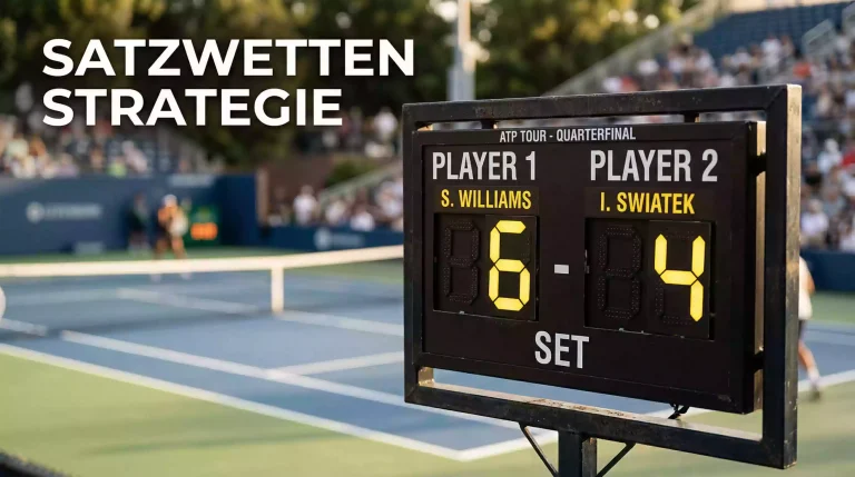 Anzeigetafel eines Tennismatches mit Satzergebnis auf dem Court