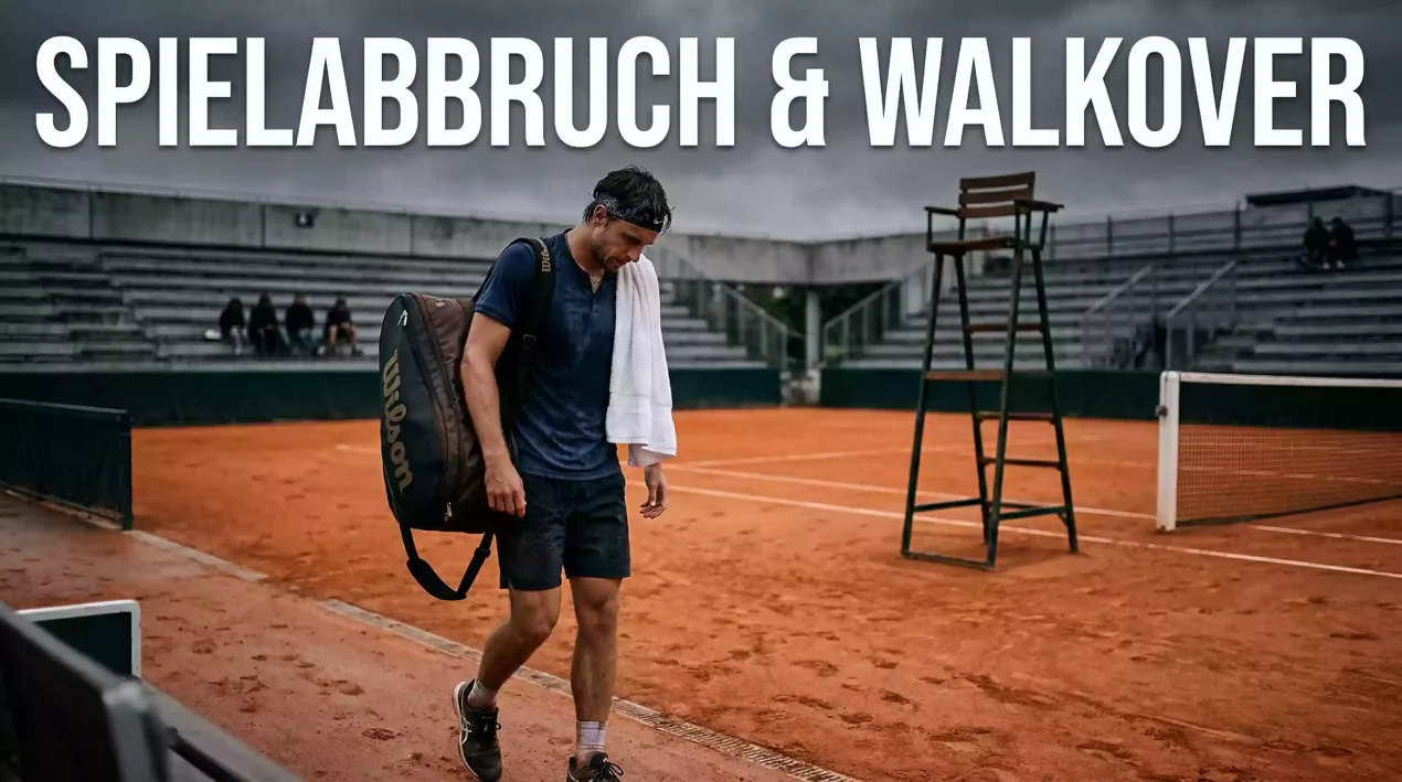 Tennisspieler verlässt den Platz mit Handtuch nach einer Aufgabe