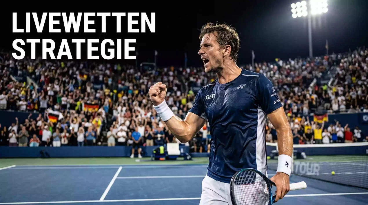 Tennisspieler feiert einen Punktgewinn mit geballter Faust während eines Livematches