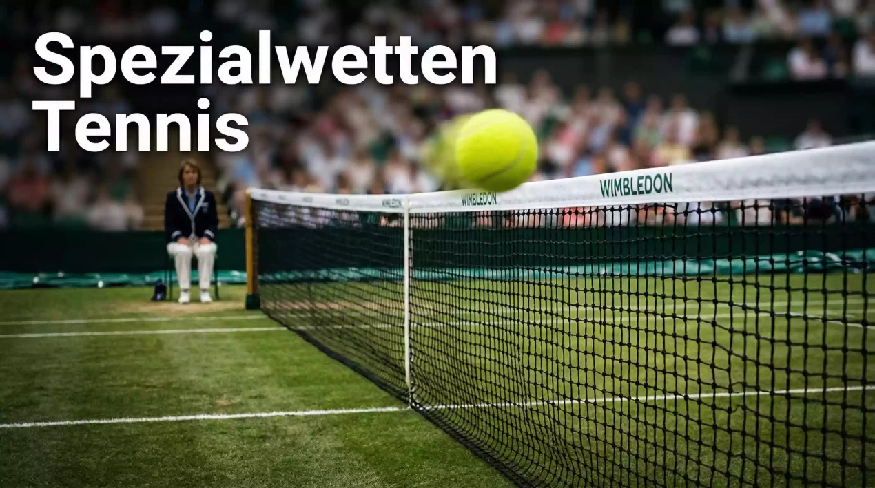Tennisball fliegt knapp über das Netz bei einem Ass auf Rasen