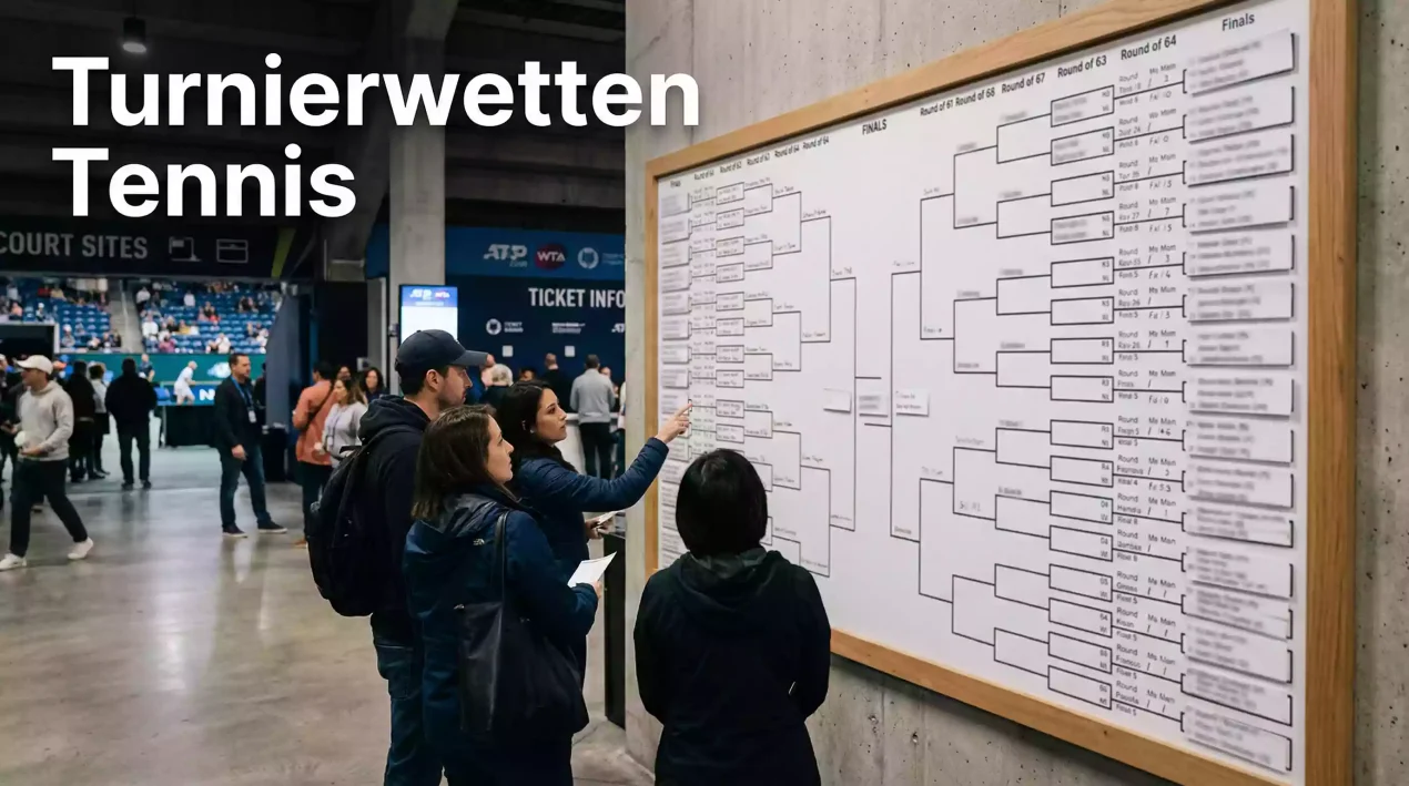 Turnierbaum-Auslosung auf einer Anzeigetafel bei einem Tennisturnier