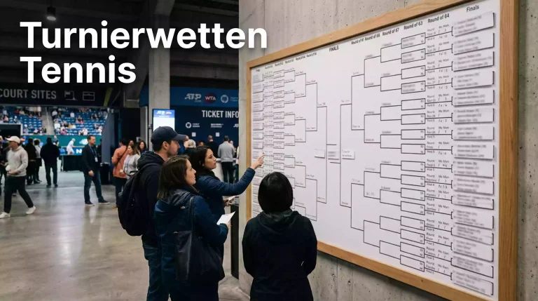 Turnierbaum-Auslosung auf einer Anzeigetafel bei einem Tennisturnier