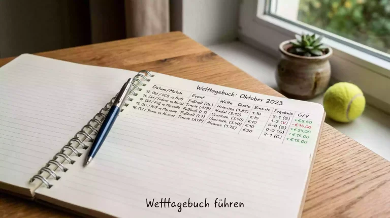 Aufgeschlagenes Notizbuch mit handschriftlichen Wettnotizen und Stift